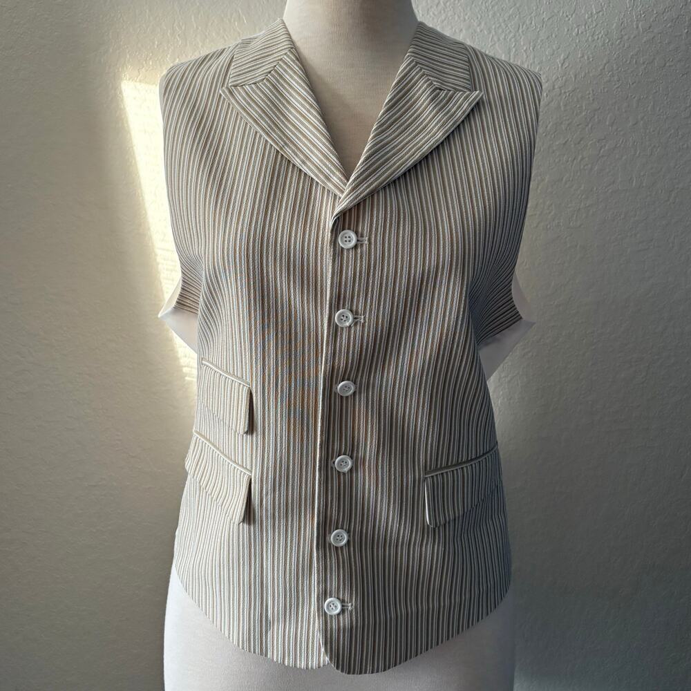 FORMAL SUIT VEST Unisex Adjustable Suave Pinstripes Cream/Tan Sz40R Androgynous